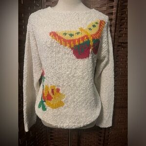 Objectives Lightweight Sweater Textured Acrylic Butterfly Off White Ivory Small